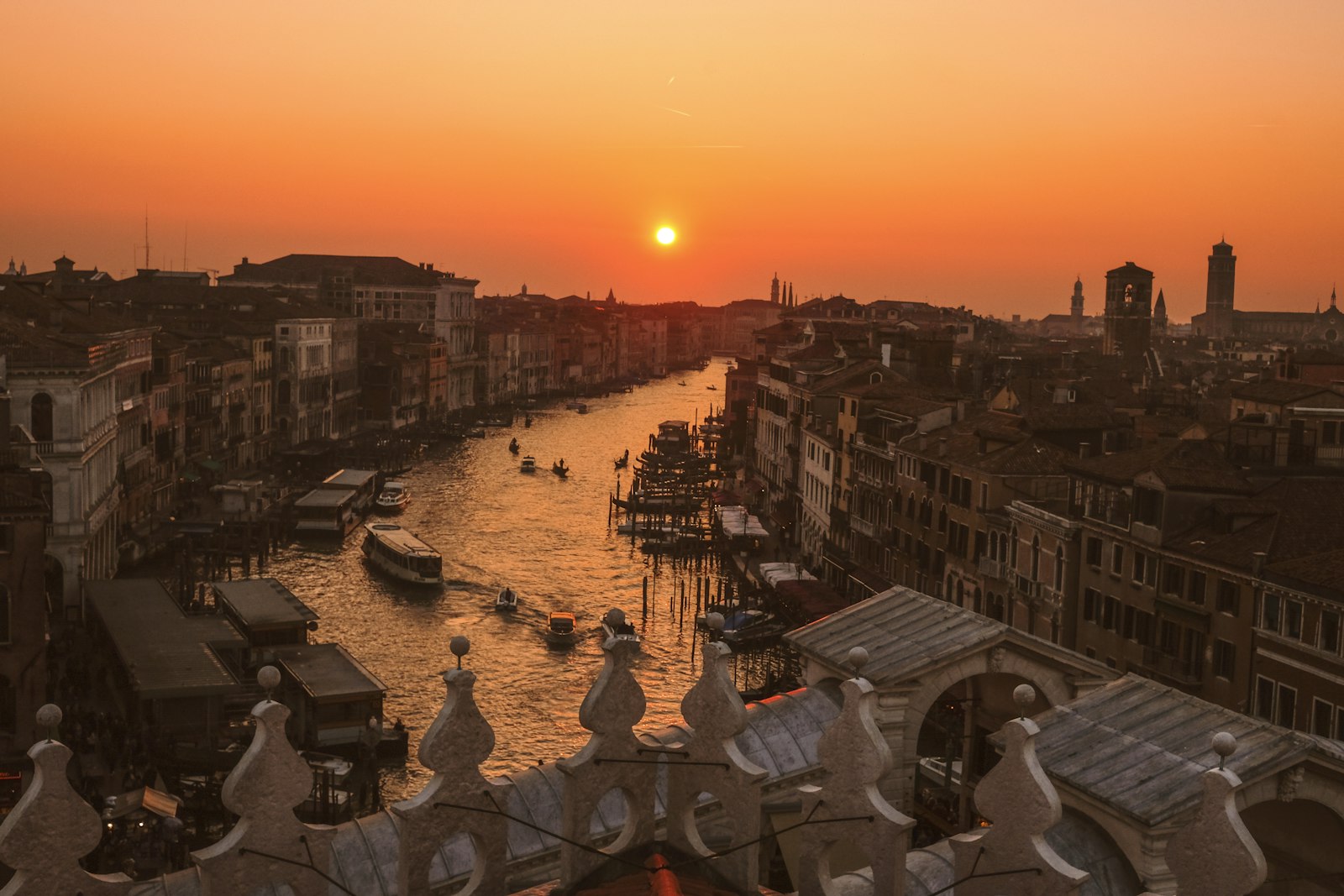 The Grand Canal in Venice seen from above at golden hour