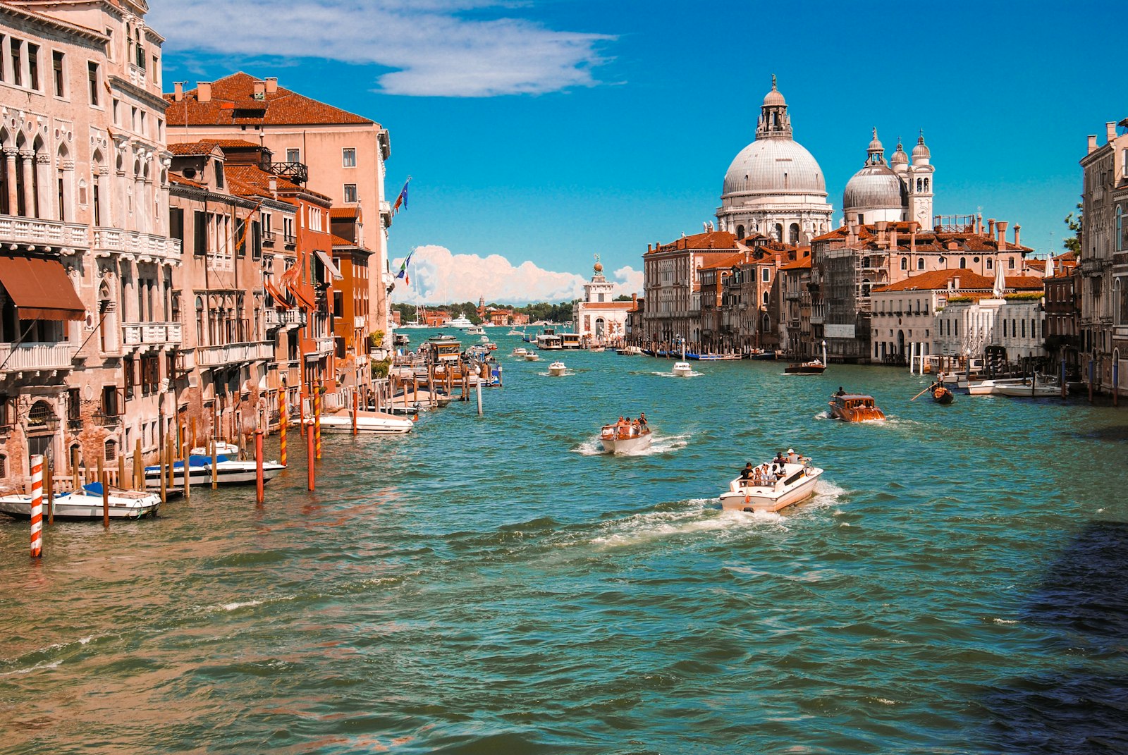 Boats moving along the Grand Canal in Venice
